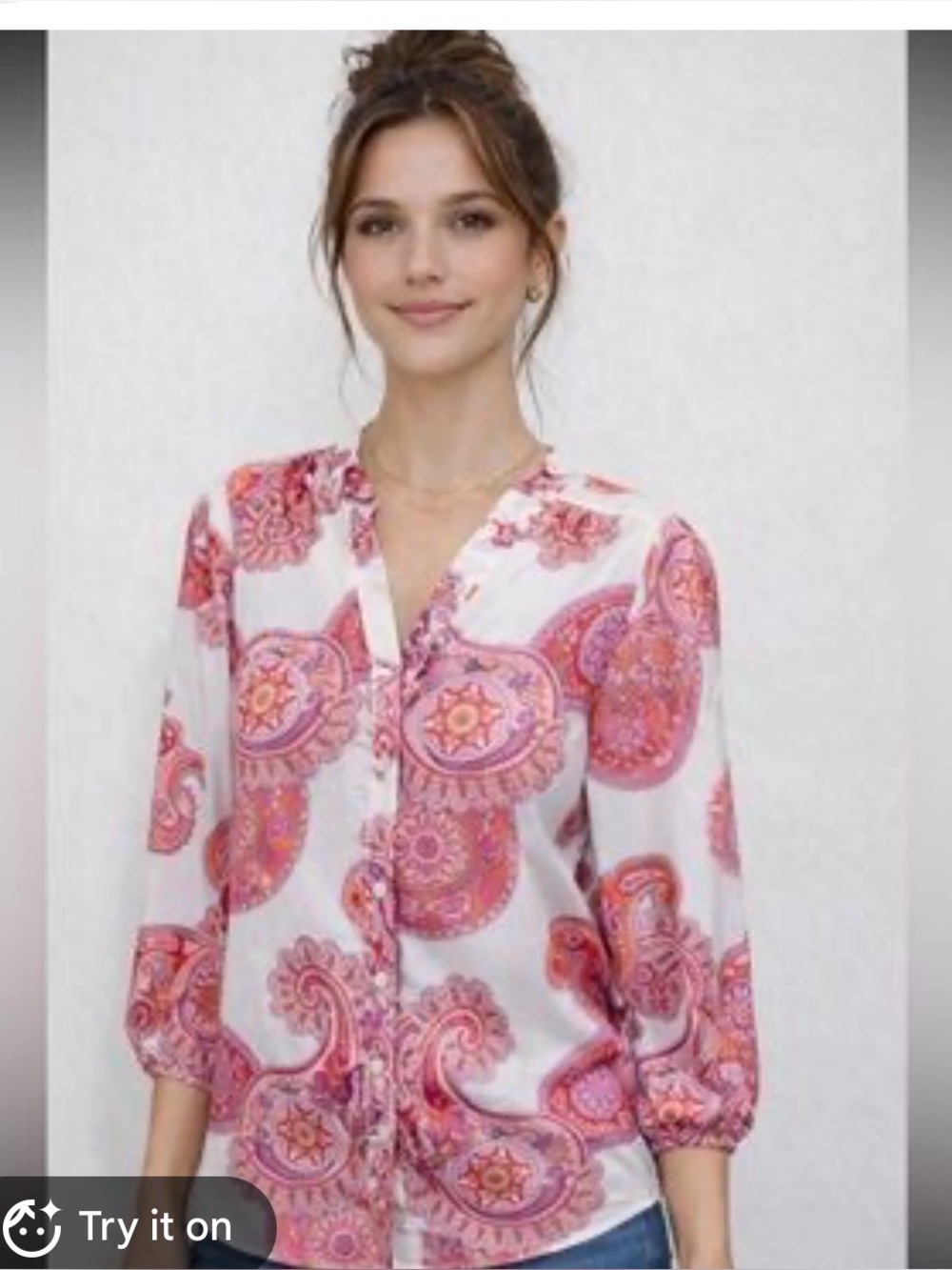 Cezele Collection Paisley Pink Red Blouse Long Sleeve Medium
